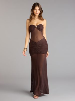 Midnight Mirage Mesh Strapless Maxi Dress
