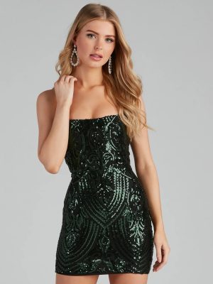 All Night Sparkle Sequin Scroll Lace-Up Dress