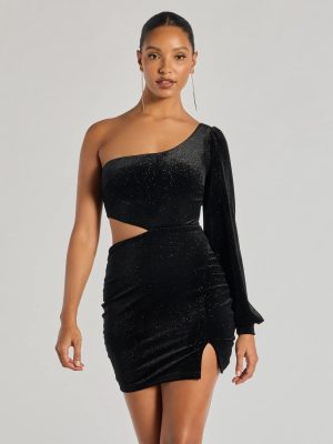 Spotlight Shine Long Sleeve Velvet Glitter Mini Dress