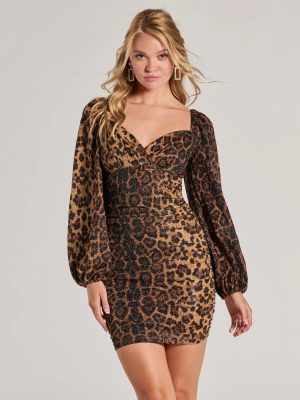 Untamed Glamour Leopard Print Long Sleeve Mini Dress