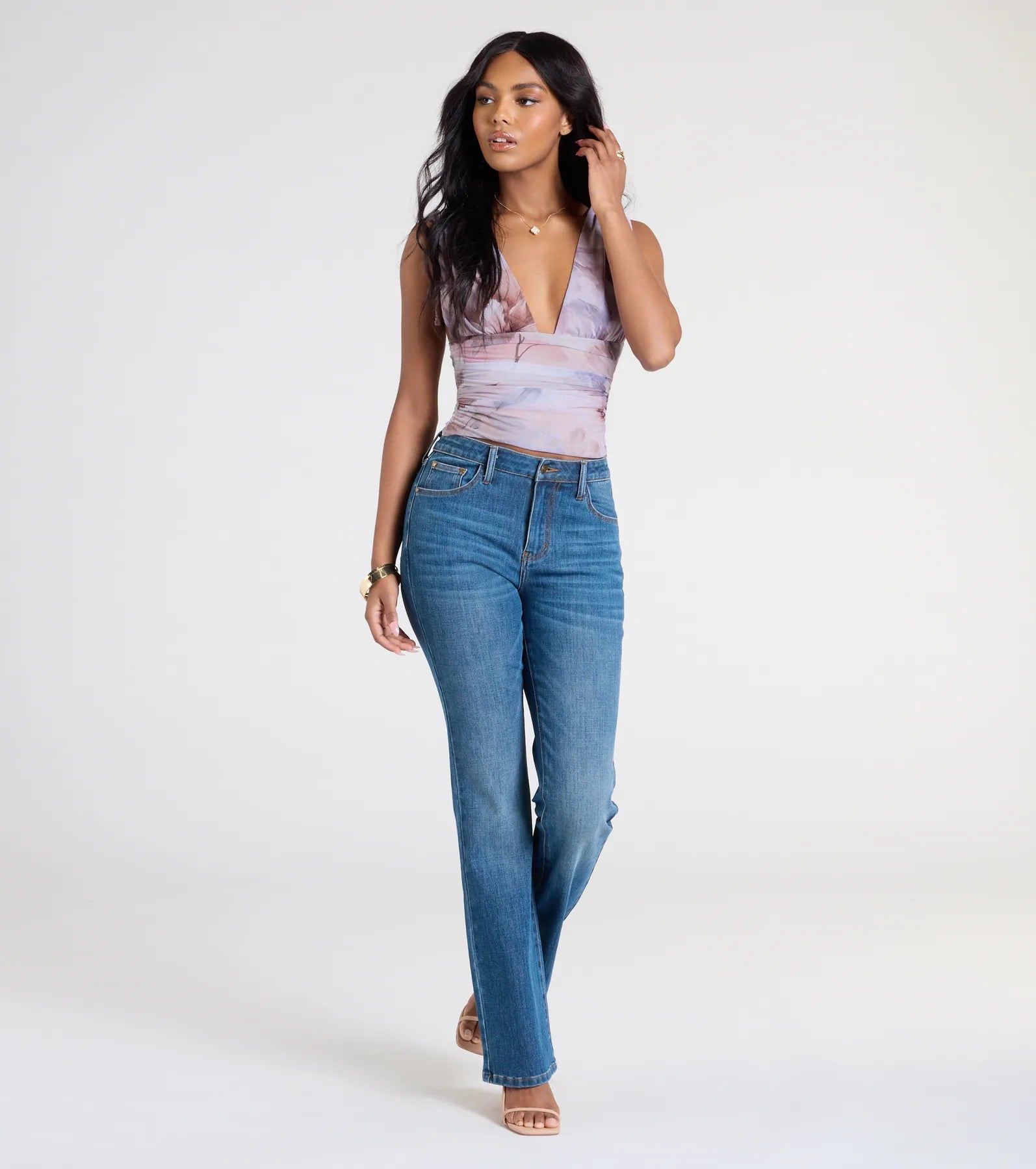 Taking The Plunge Floral Mesh Crop Top - Image 3