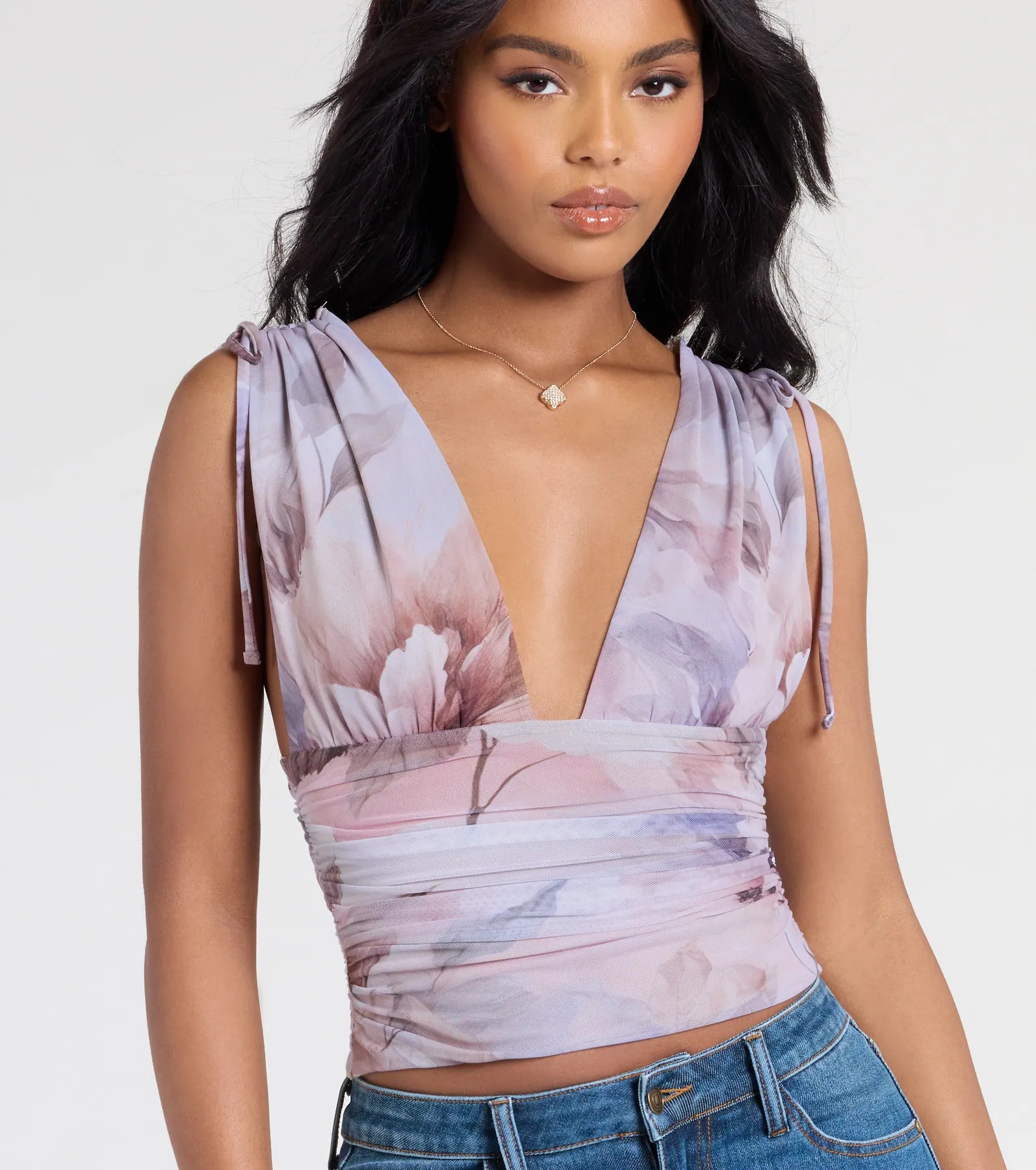 Taking The Plunge Floral Mesh Crop Top - Image 4