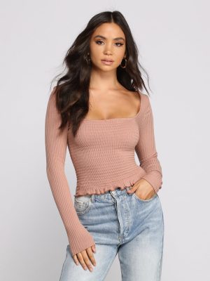 Ribbed And Smocked Square Neck Crop Top