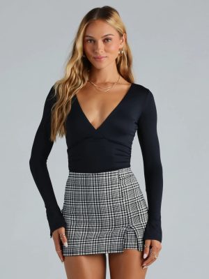 Smooth Silhouette V-Neck Surplice Bodysuit