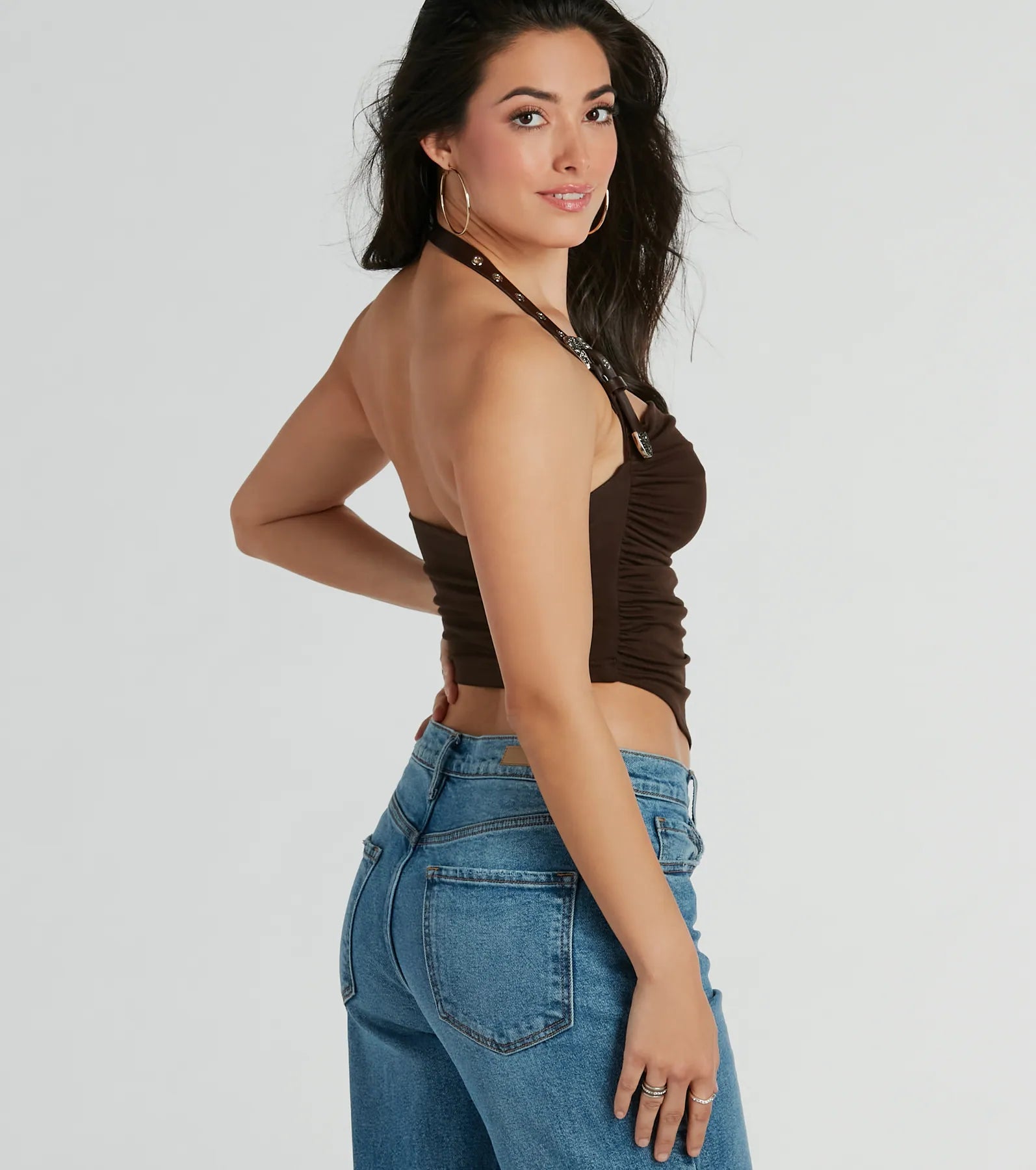 Country Feels Belted Halter Crop Top - Image 3