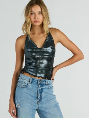 Trendy Energy Metallic Knit Halter Top