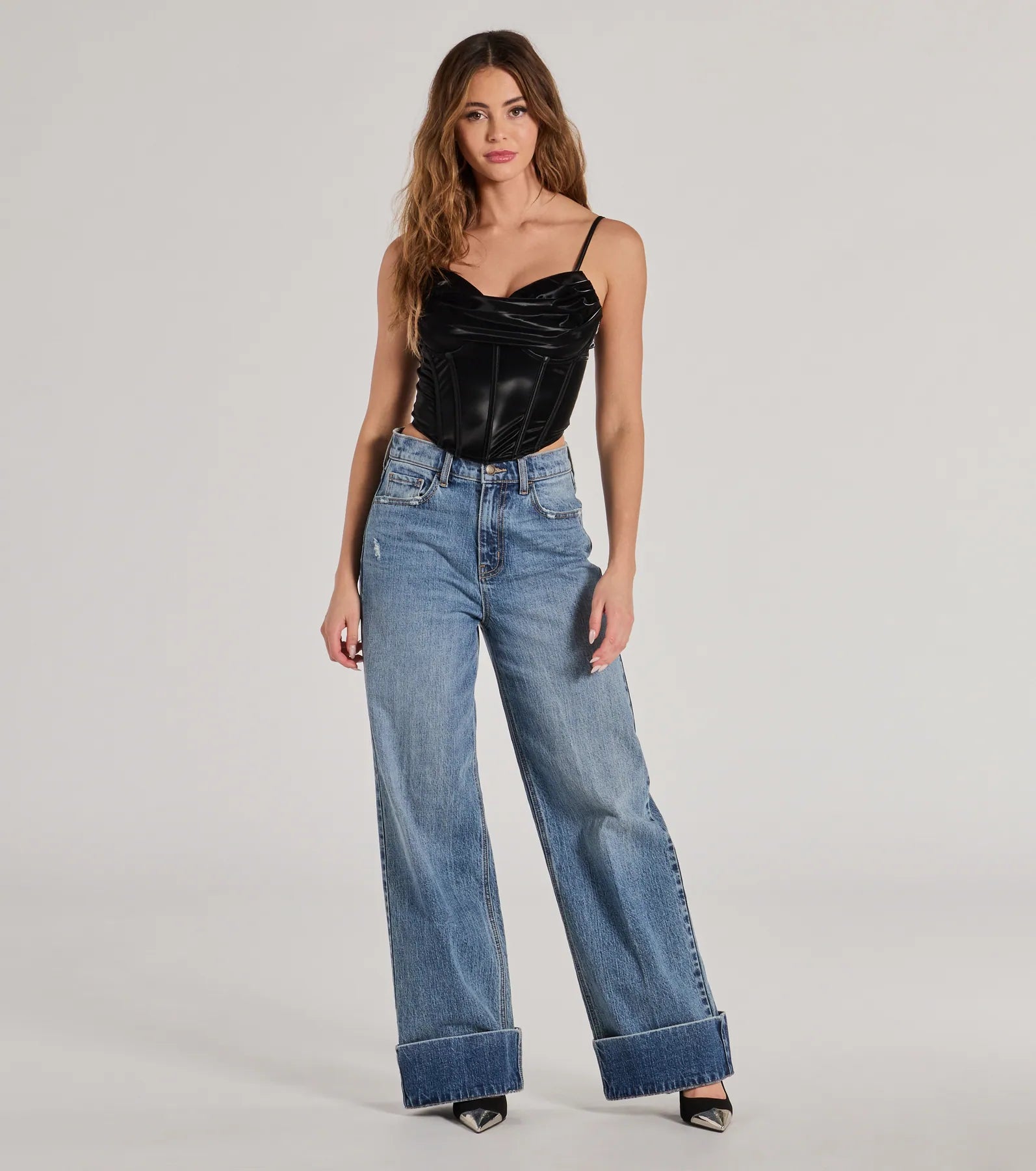 Edgy Statement Faux Leather Cropped Corset - Image 4