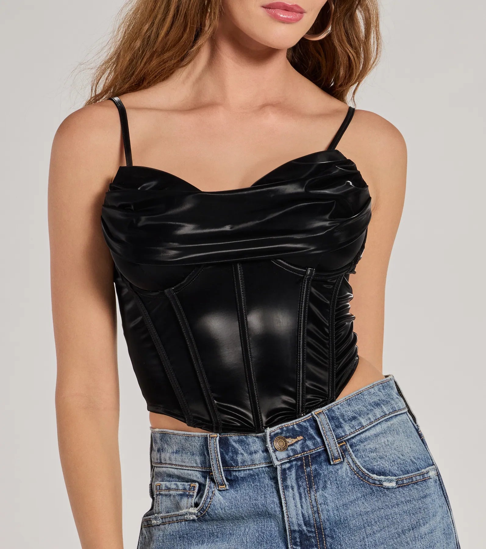 Edgy Statement Faux Leather Cropped Corset - Image 5