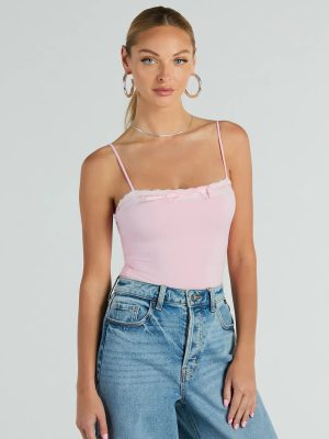 Darling Sass Sleeveless Lace Trim Bow Bodysuit