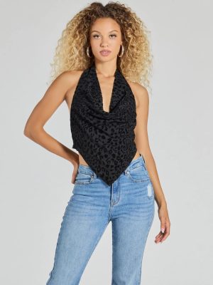 Alluring Flocked Leopard Print Halter Top