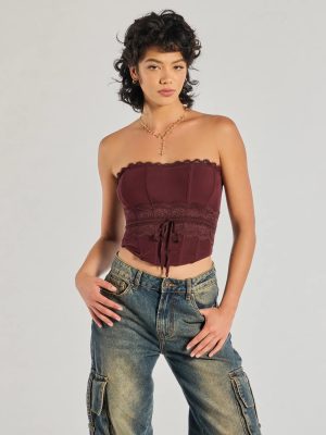Chic Attitude Lace Trim Mesh Corset Top