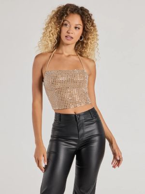 Party Mood Rhinestone Mesh Crop Top