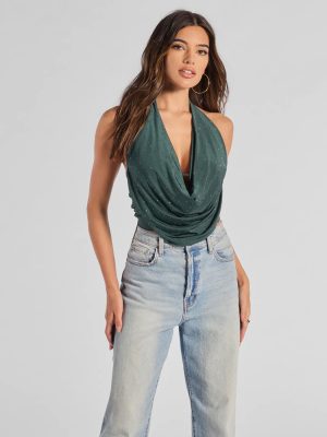 Sultry Flair Rhinestone Knit Halter Crop Top