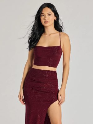 Glitzy Affair Cowl Neck Glitter Crop Top