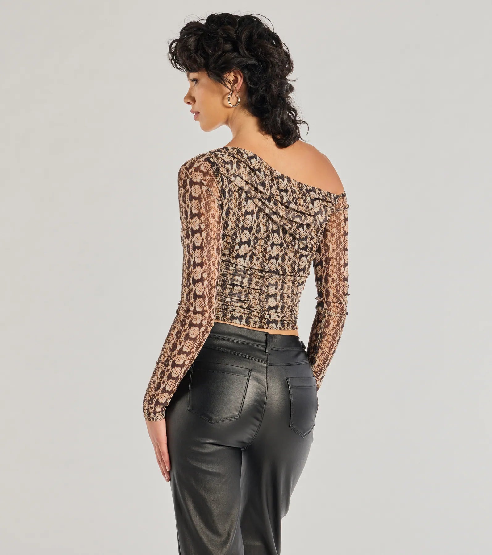Bold Edge Snake Print Mesh Long Sleeve Top - Image 2