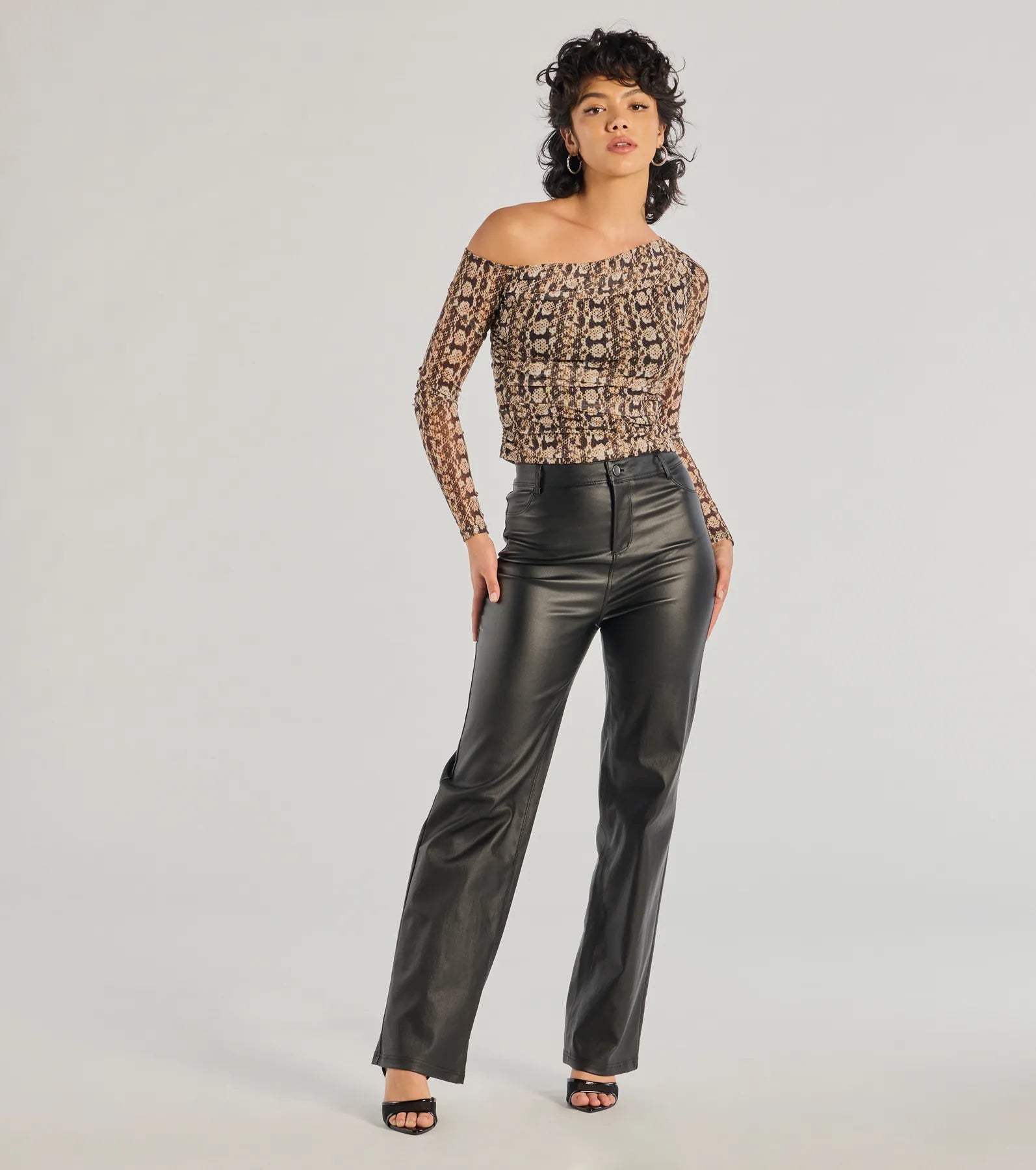 Bold Edge Snake Print Mesh Long Sleeve Top - Image 3