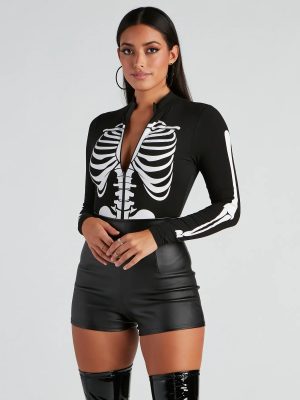 Sultry Skeleton Halloween Mock Neck Bodysuit