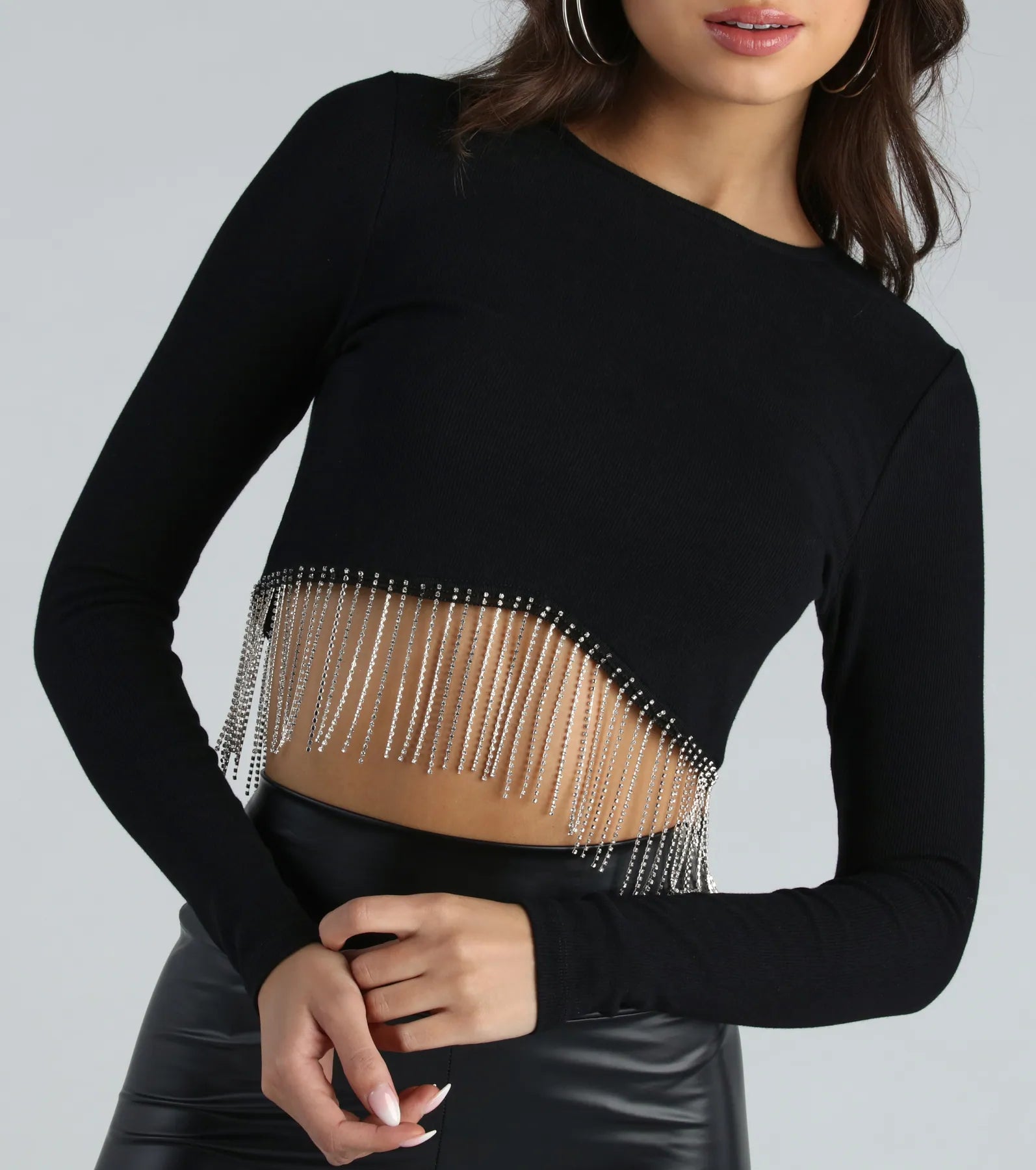 Glam Experince Rhinestone Fringe Crop Top - Image 3