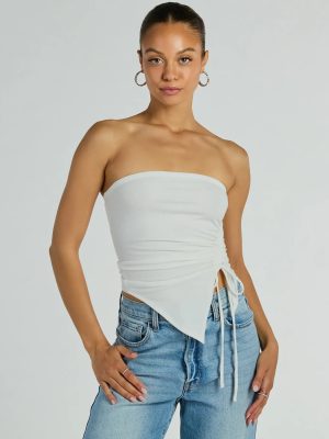 Easy Attention Strapless Slit Crop Top