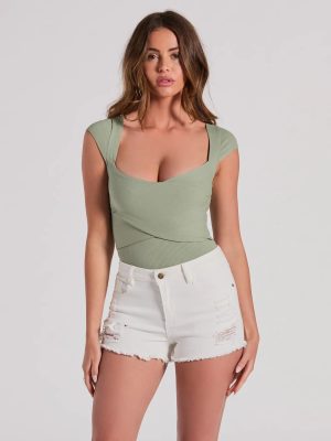 Sweet Traits Cap Sleeve Crisscross Rib Knit Bodysuit