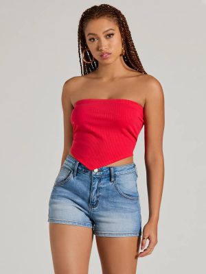 Flirty Focus Strapless Rib Knit Tube Crop Top