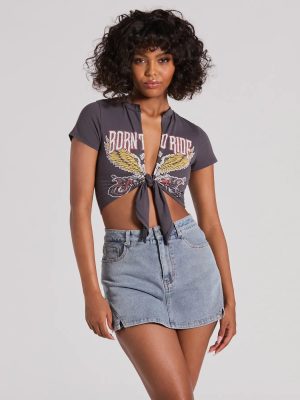 Born To Ride Short Sleeve Tie Front Graphic Tee