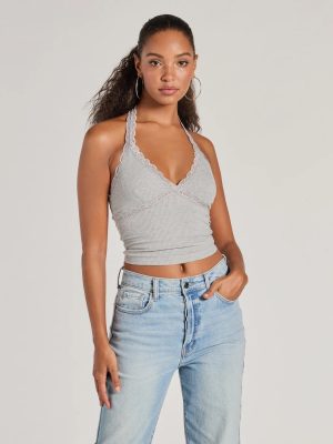 Adorably Trendy Lace Trim Knit Halter Top