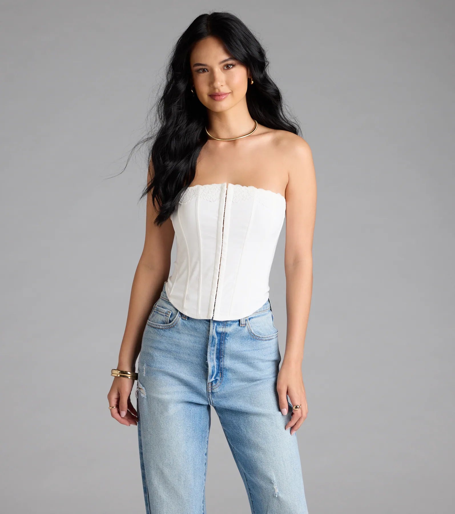 Chic And Snatched Strapless Lace Trim Corset Top - Image 21