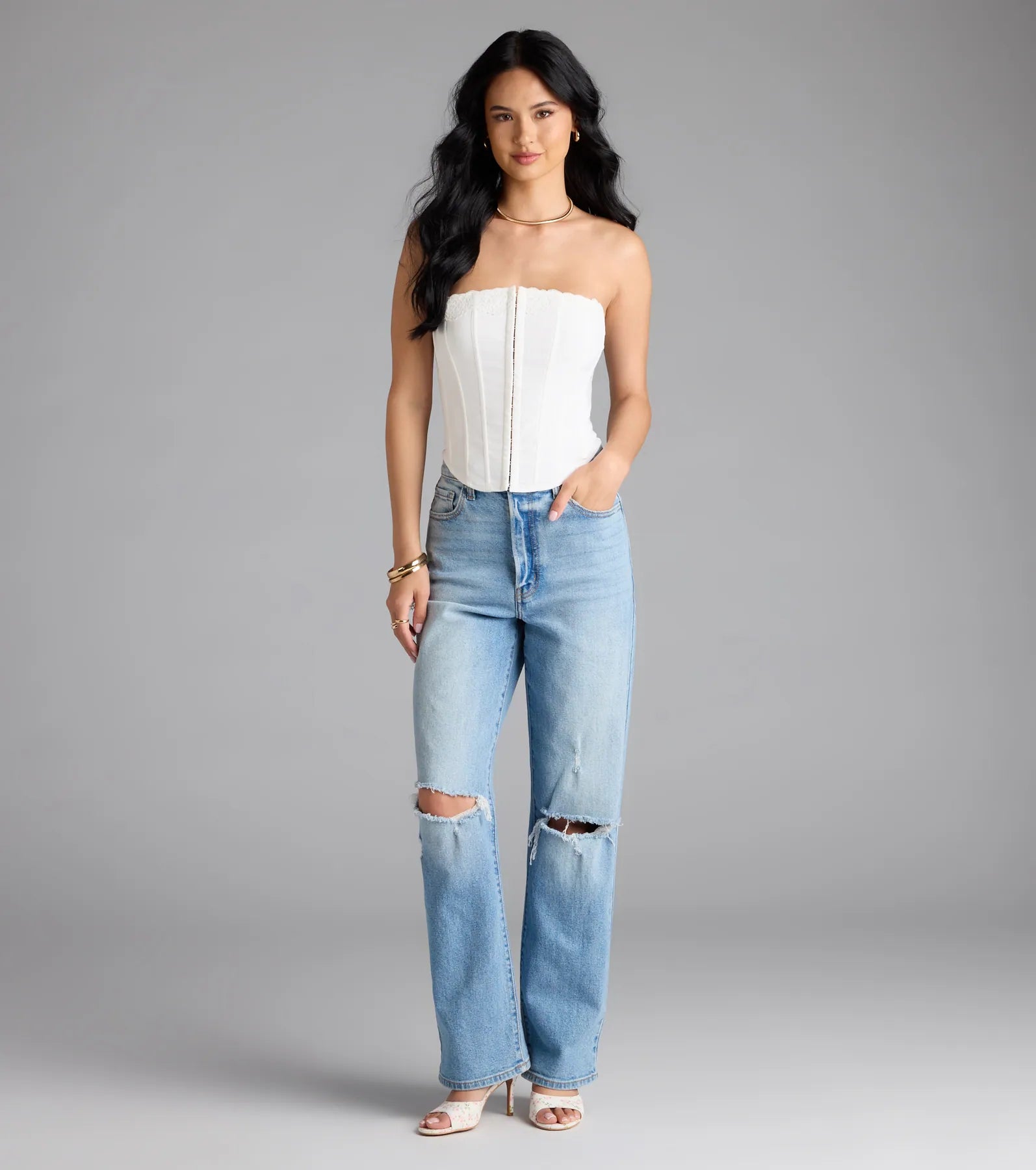 Chic And Snatched Strapless Lace Trim Corset Top - Image 23