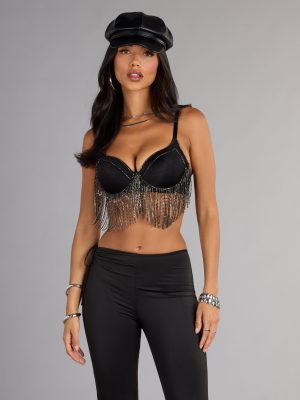 Watch Me Shine Rhinestone Fringe Bra Top