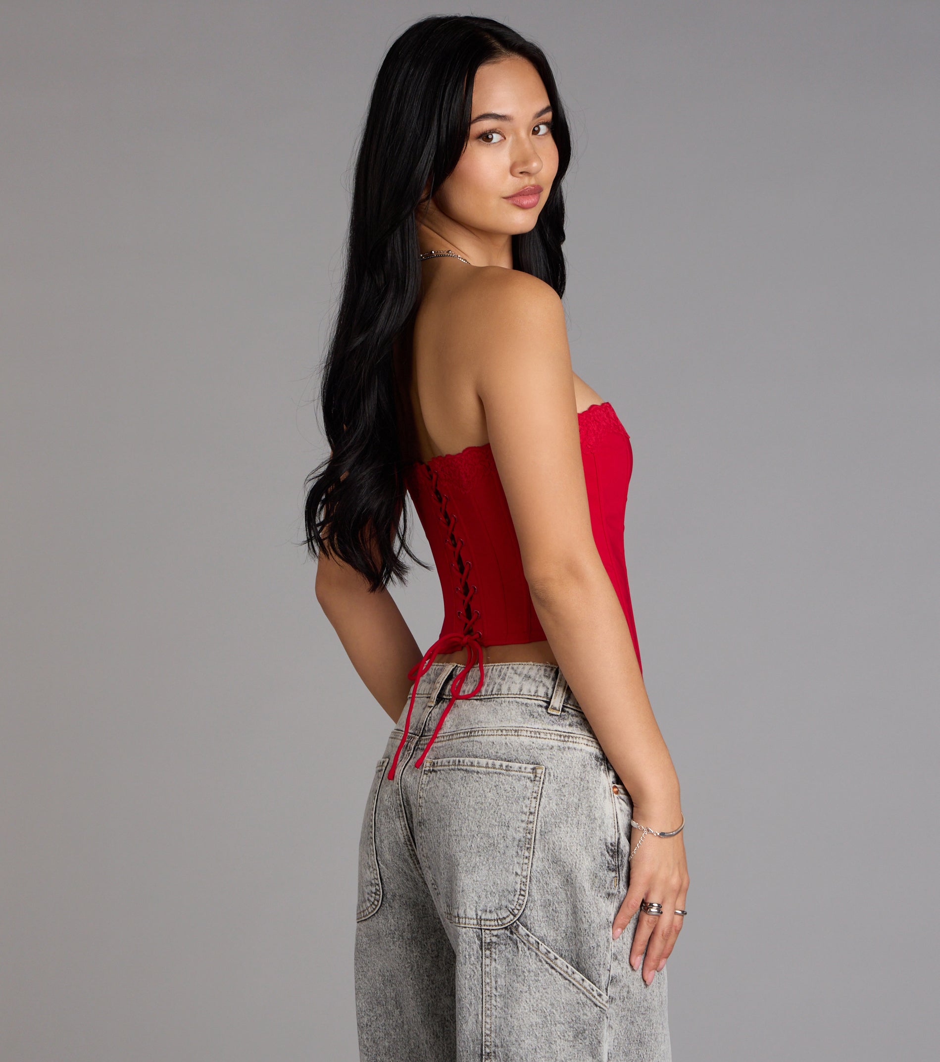 Chic And Snatched Strapless Lace Trim Corset Top - Image 30