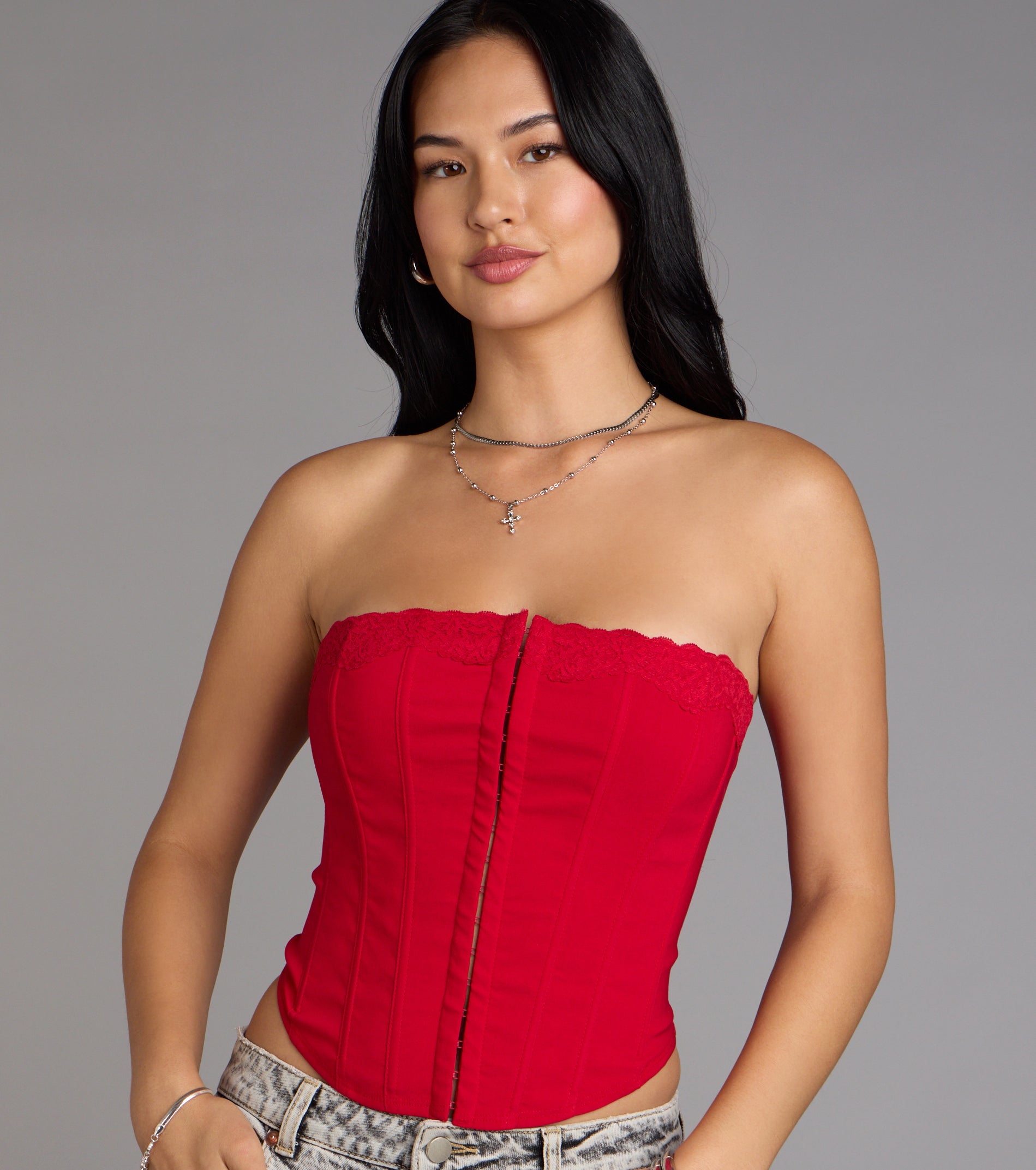 Chic And Snatched Strapless Lace Trim Corset Top - Image 31