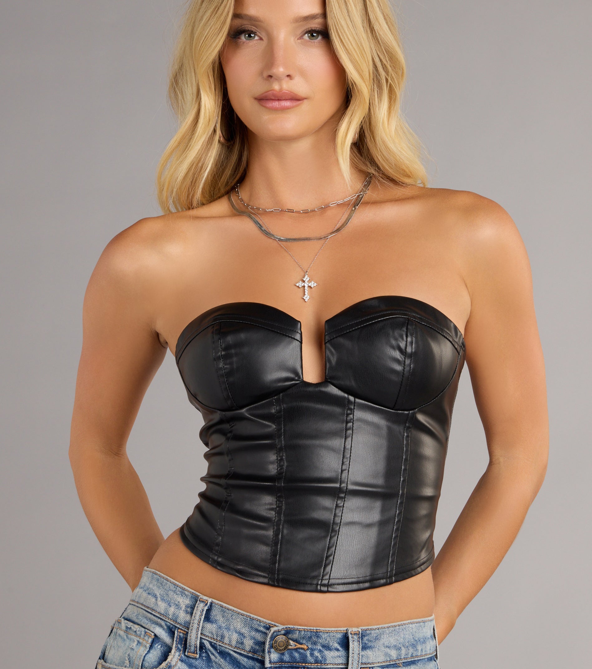 Lace-Up Allure Faux Leather Bustier Top - Image 9