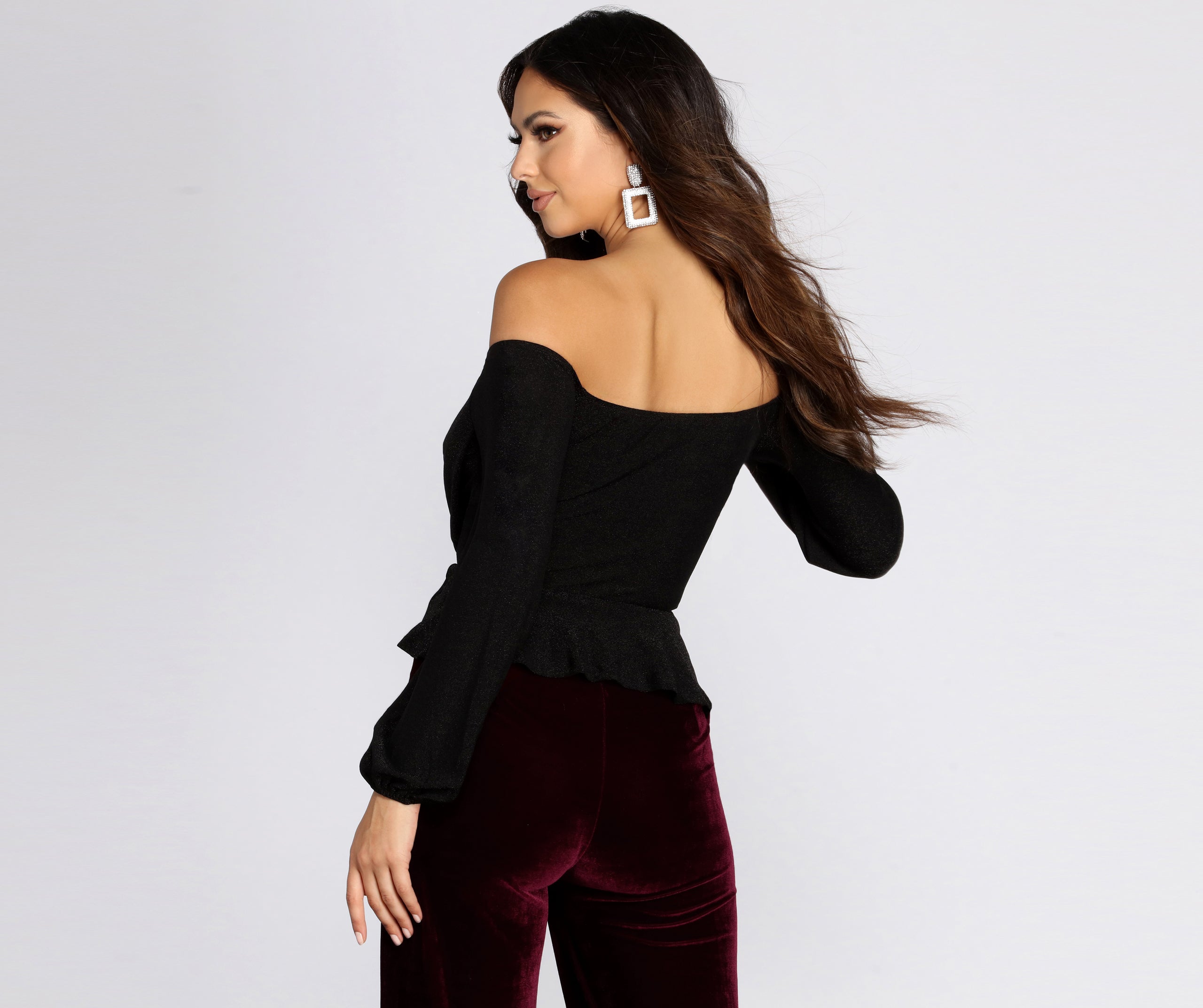 Glitzy Wrap Front Peplum Blouse - Image 2
