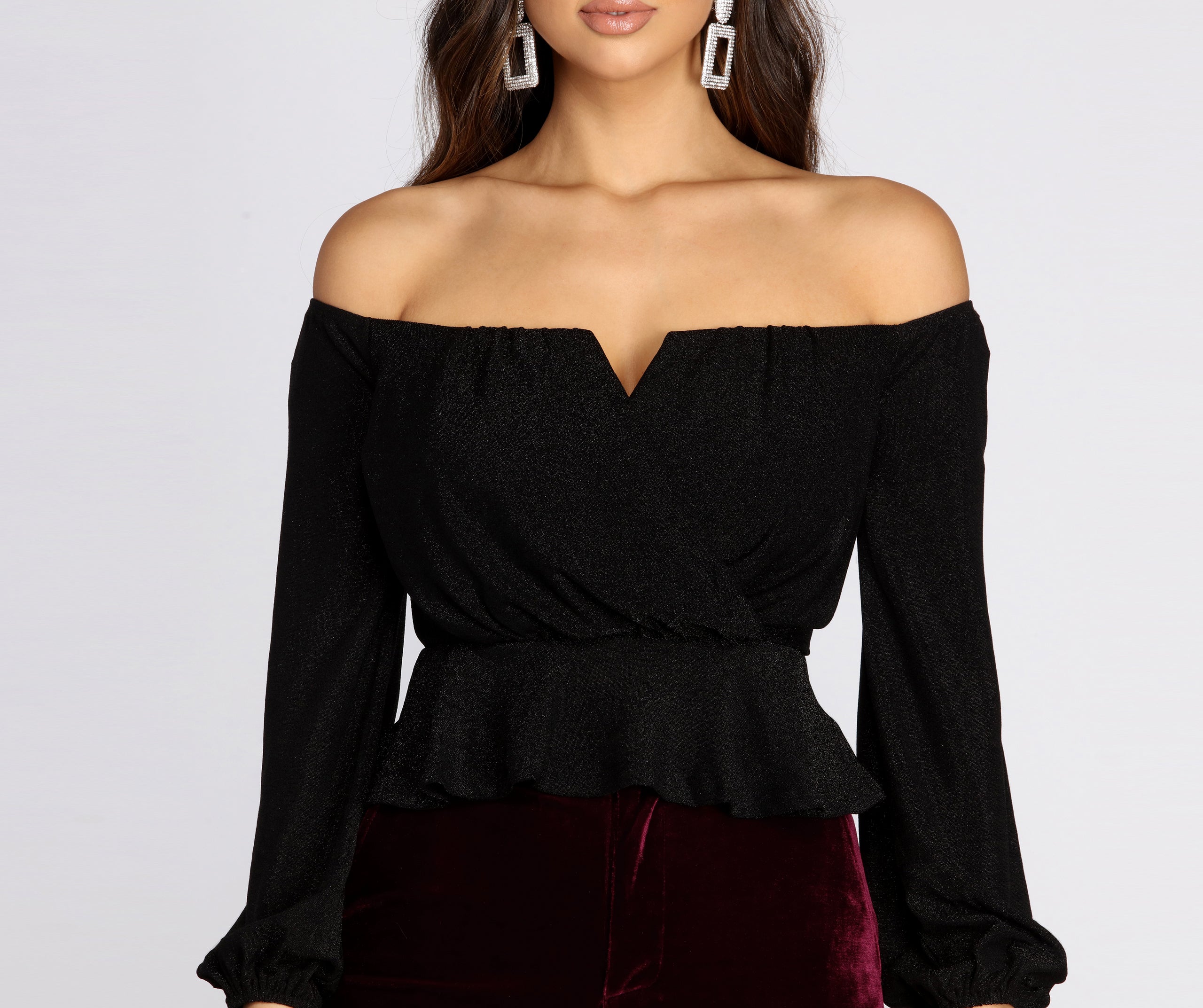 Glitzy Wrap Front Peplum Blouse - Image 3