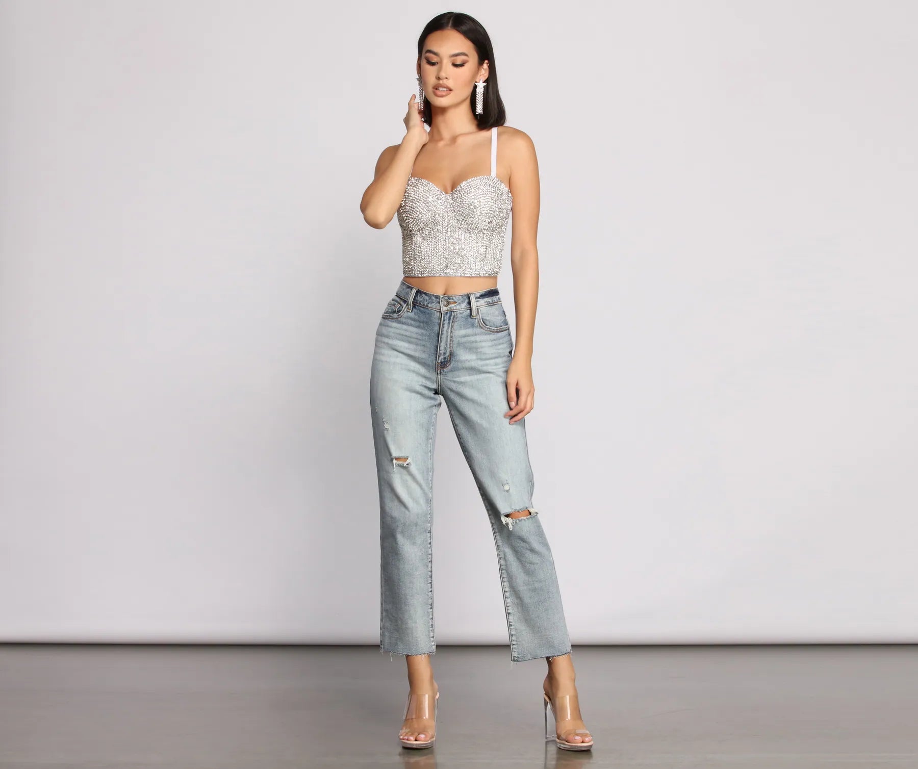 Daring Rhinestone Diva Cropped Bustier - Image 8