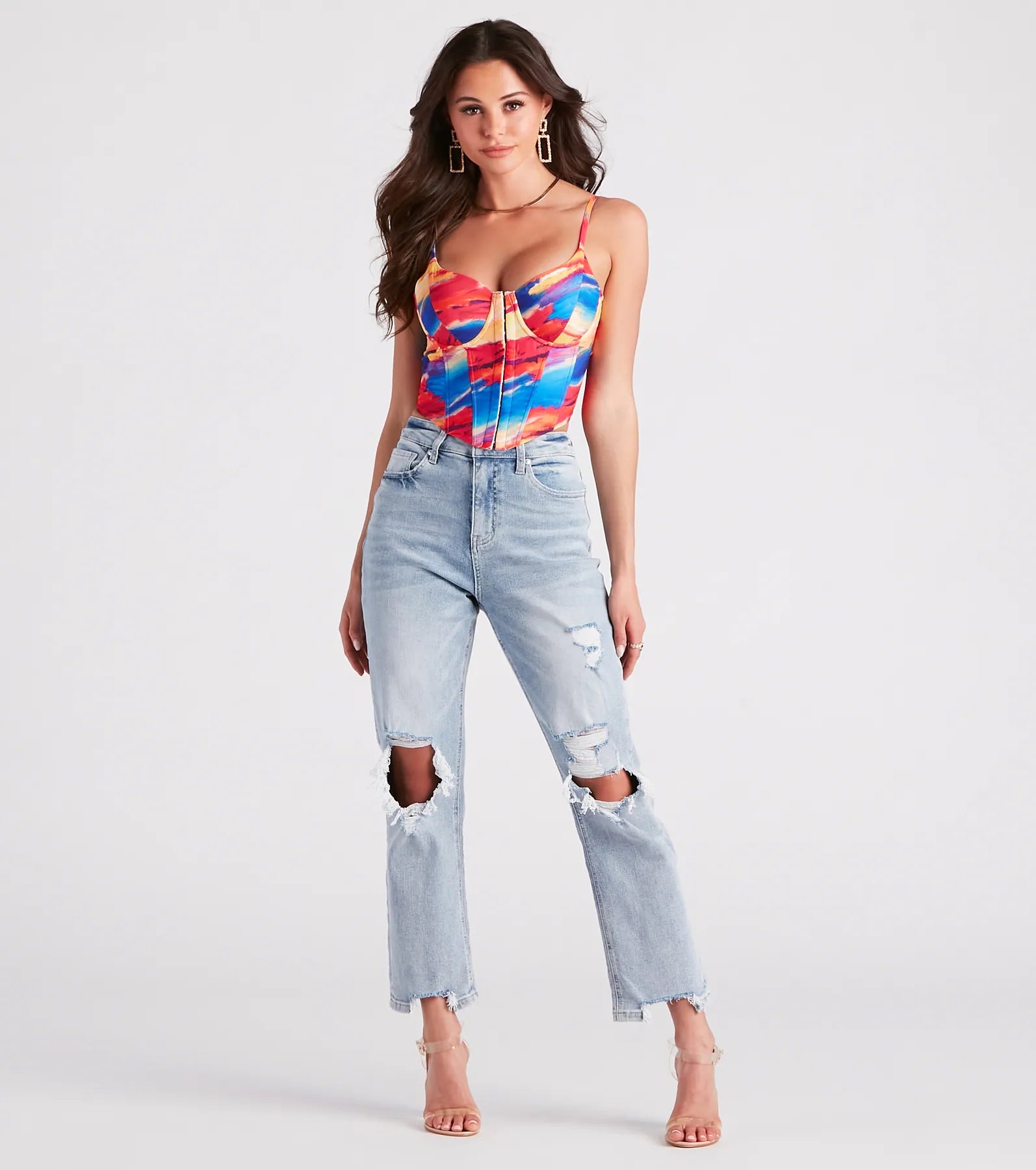 Abstract Allure Watercolor Print Corset Top - Image 3