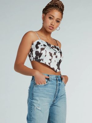 Country Chick Cow Print Satin Crop Top