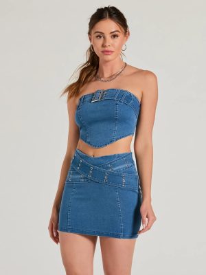 Daily Vibe Strapless Belted Denim Crop Top