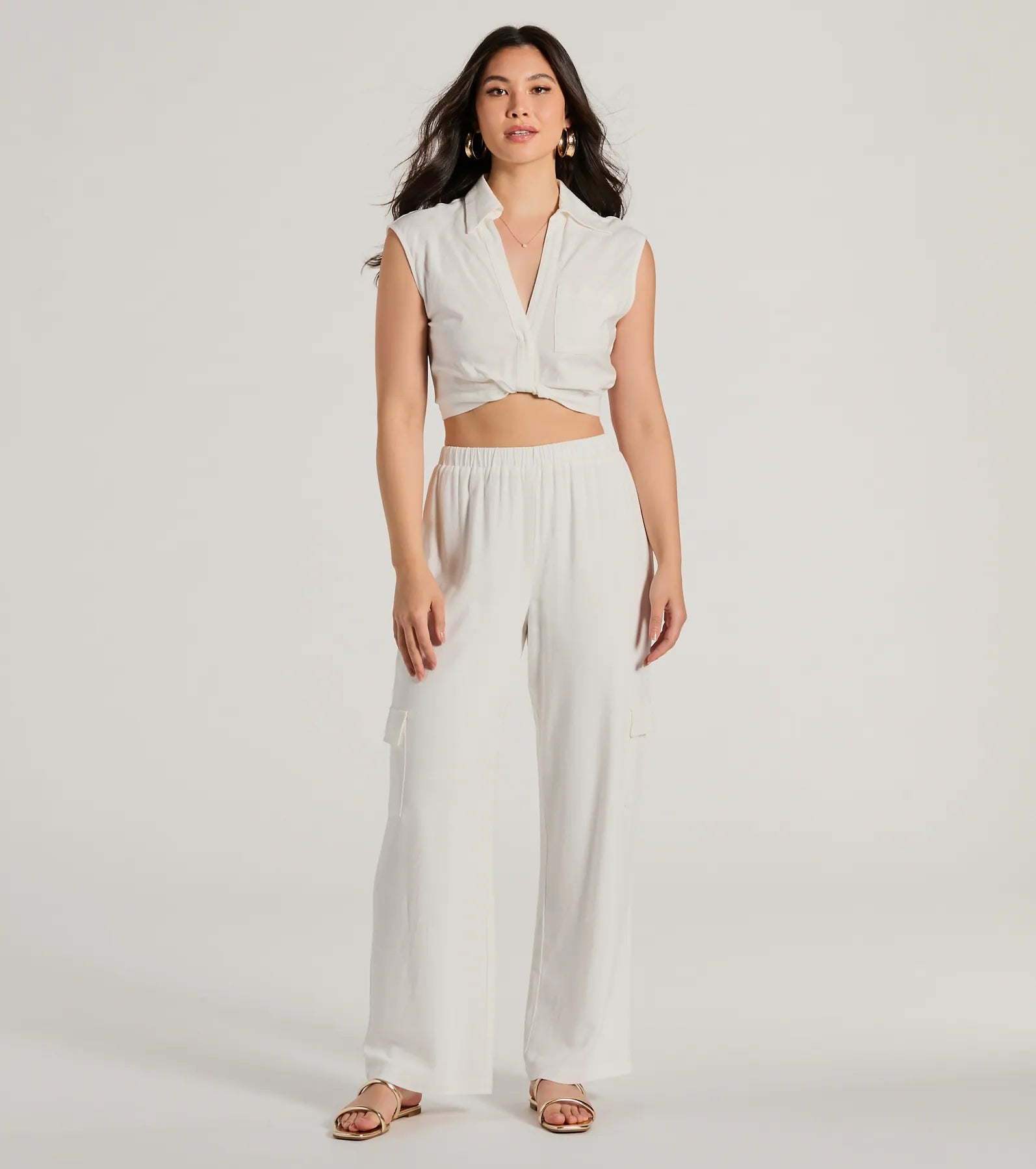 Breezy Mood Collared Linen Crop Top - Image 4