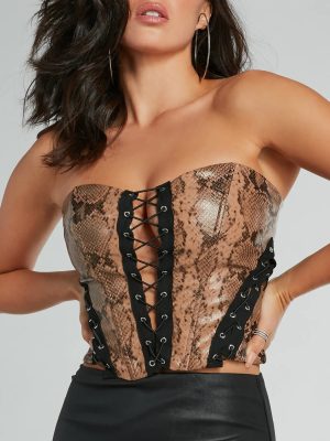 Snake Skin Tight Lace-Up Faux Leather Corset Top