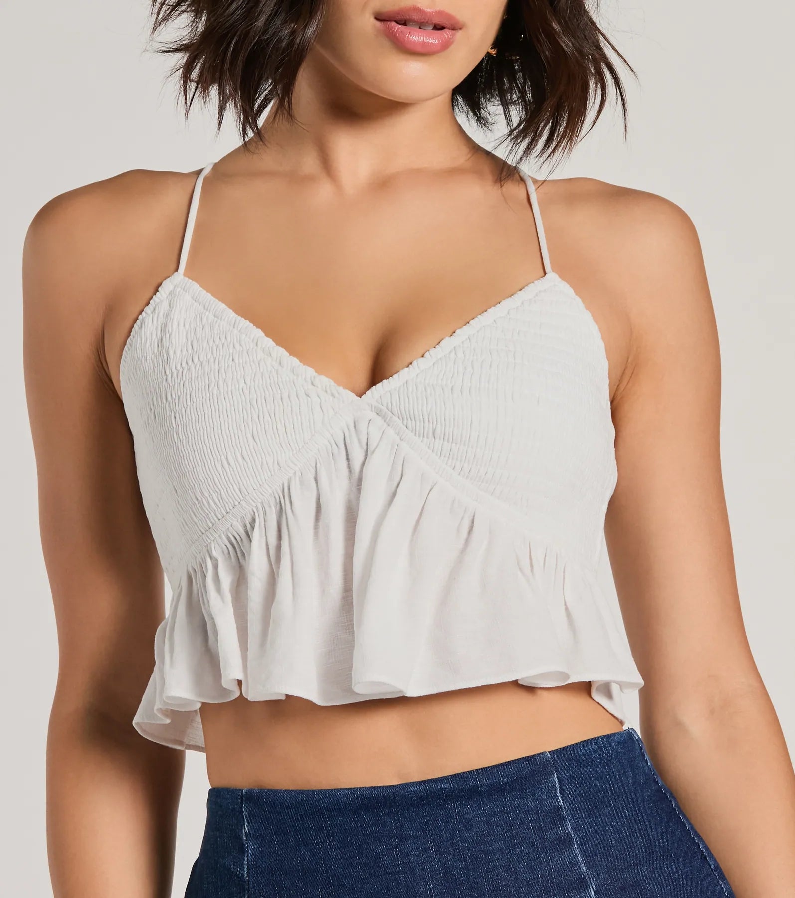 Sweet Charm Lace-Up Babydoll Crop Top - Image 4
