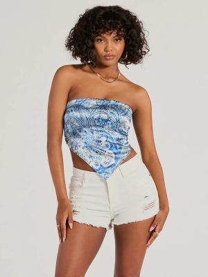 Sangria Sunset Strapless Paisley Satin Crop Top