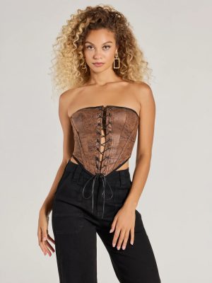 Smooth And Edgy Lace-Up Faux Suede Corset Top