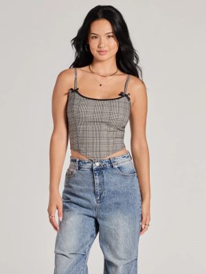 Preppy Vibe Lace-Up Plaid Corset Top