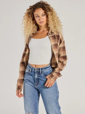Casual Act Button-Up Plaid Crop Top