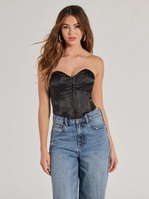 Sexy Allure Floral Jacquard Satin Corset Top