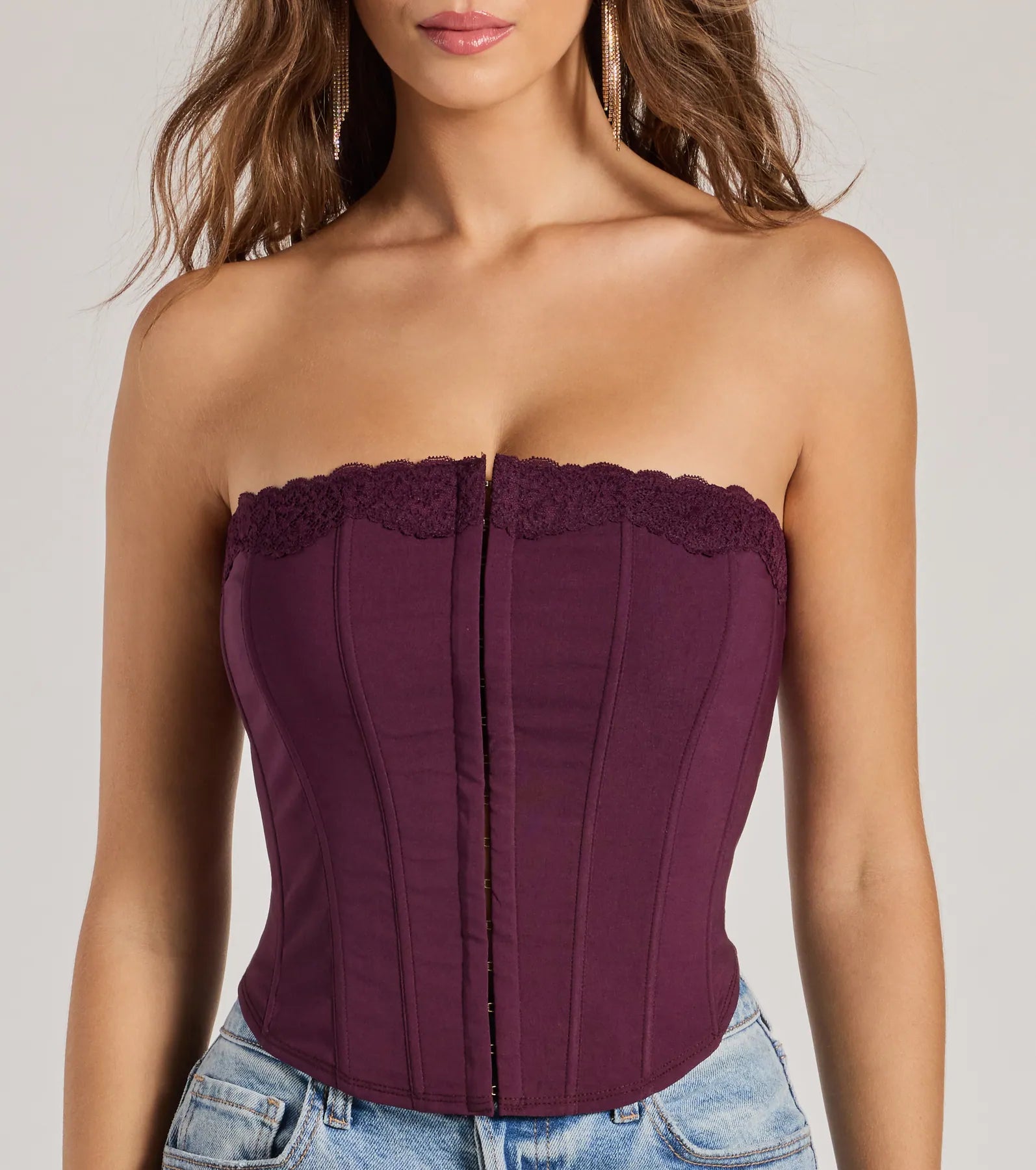 Chic And Snatched Strapless Lace Trim Corset Top - Image 3