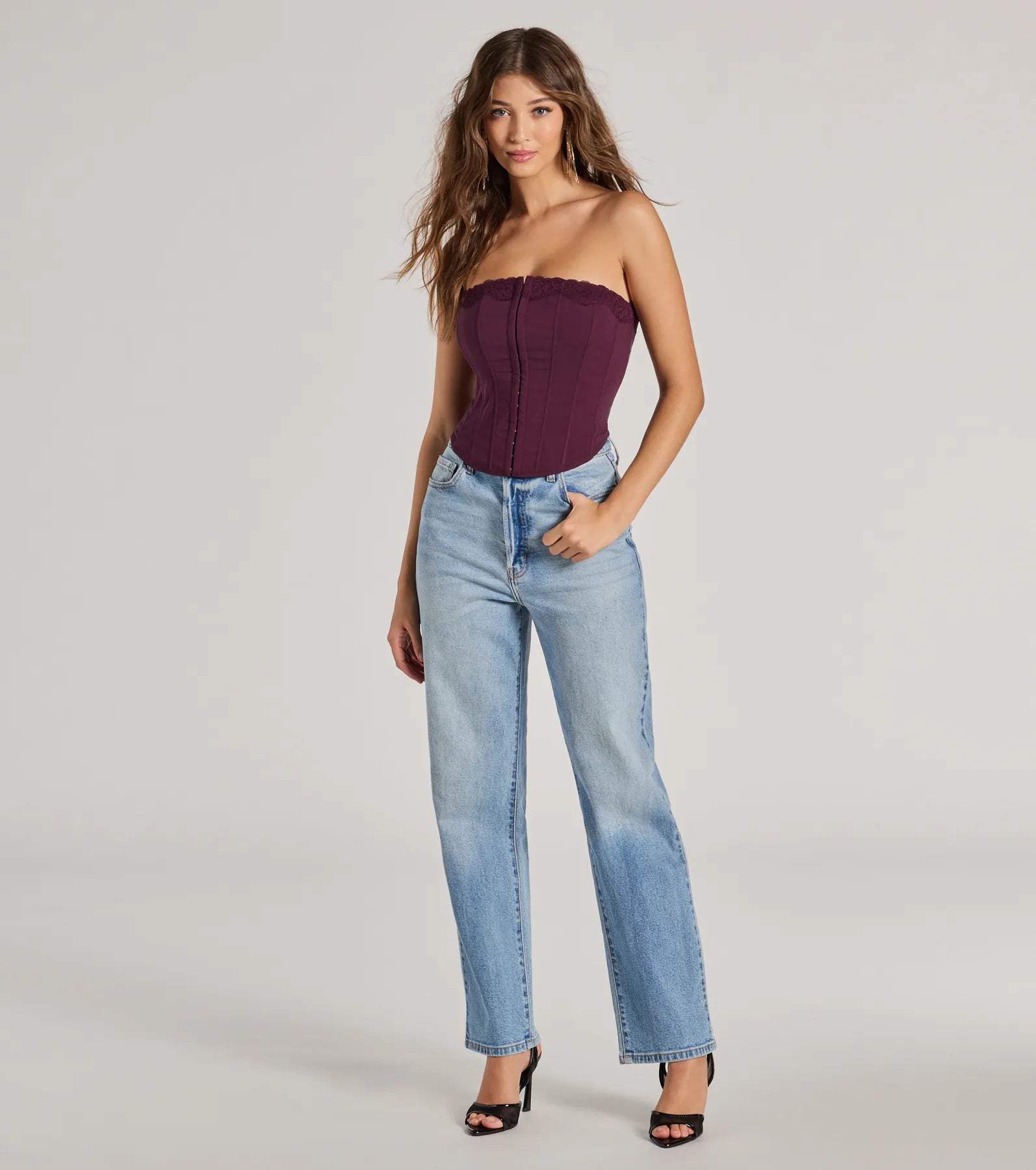 Chic And Snatched Strapless Lace Trim Corset Top - Image 4