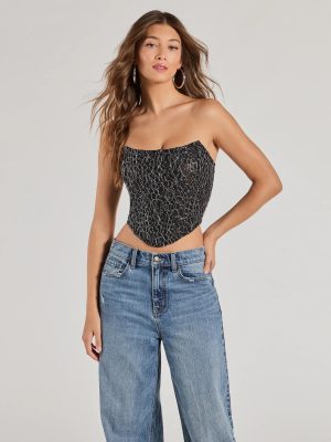 Sultry Shimmer Lurex Lace Strapless Corset Top